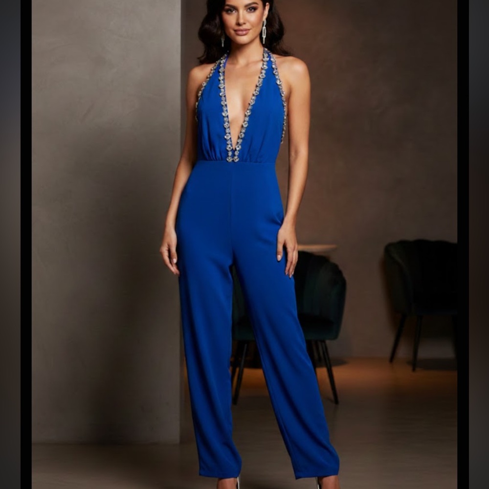 NBD Royal Blue Embellished Jumpsuit